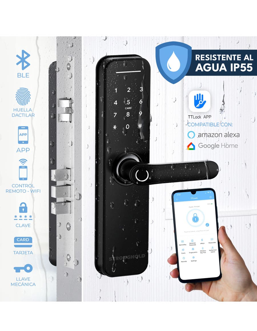 Cerradura digital RESISTENTE AL AGUA WIFI - MASTER IP55 Negro