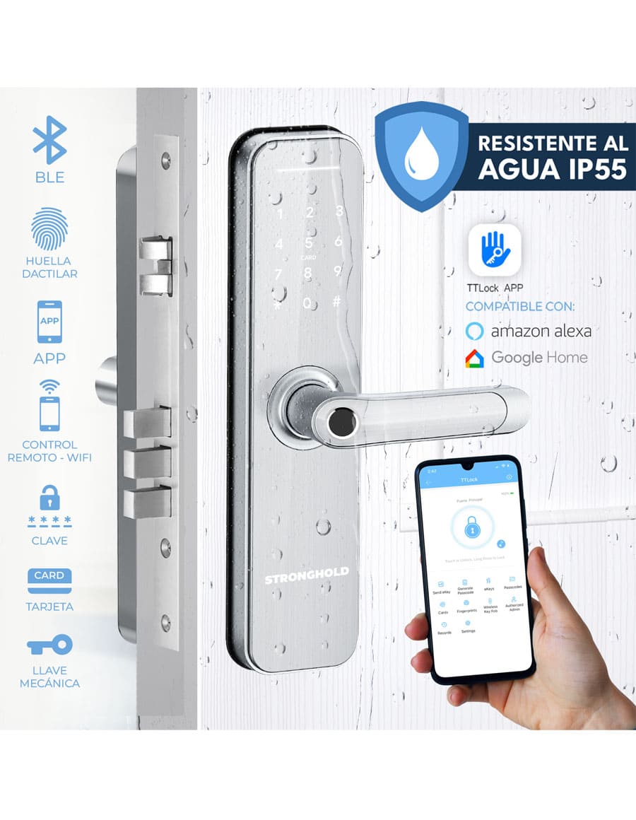 Cerradura digital RESISTENTE AL AGUA WIFI - MASTER IP55 Plata