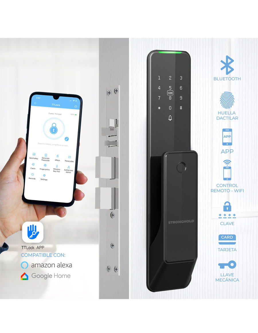 Cerradura digital automática inteligente WIFI - Modelo SLIM Push Pull